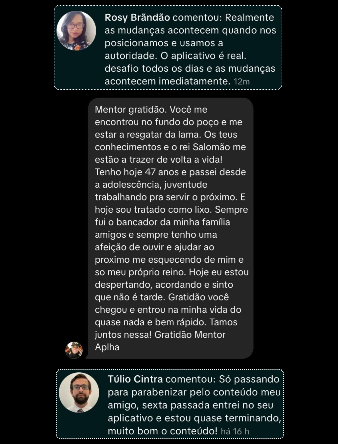 Depoimentos dos alunos